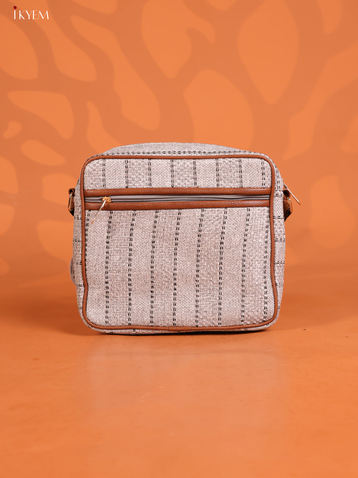 Jute Travel Buddy Leather Sling Bag with 3 Compartments - Grey - KD26720