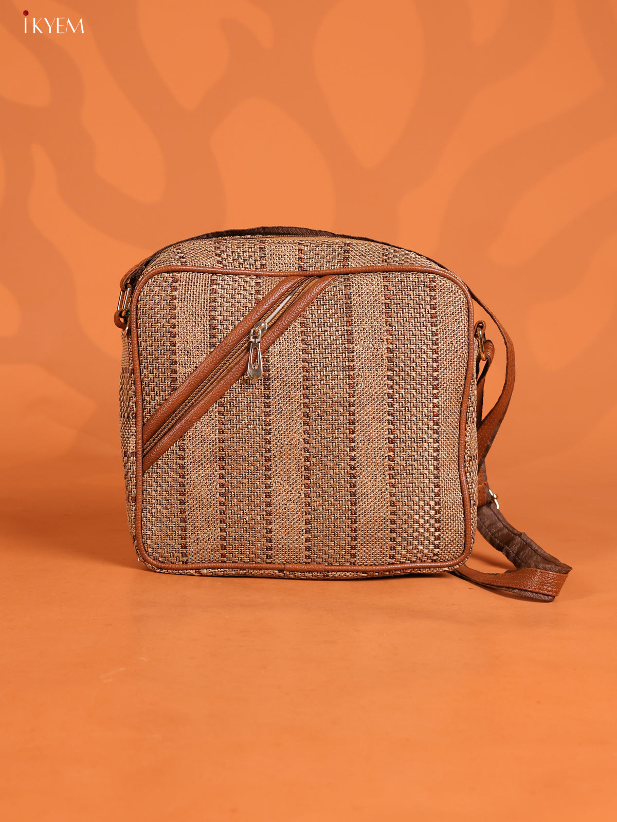 Jute Travel Buddy Leather Sling Bag with 3 Compartments - Brown - KD26722