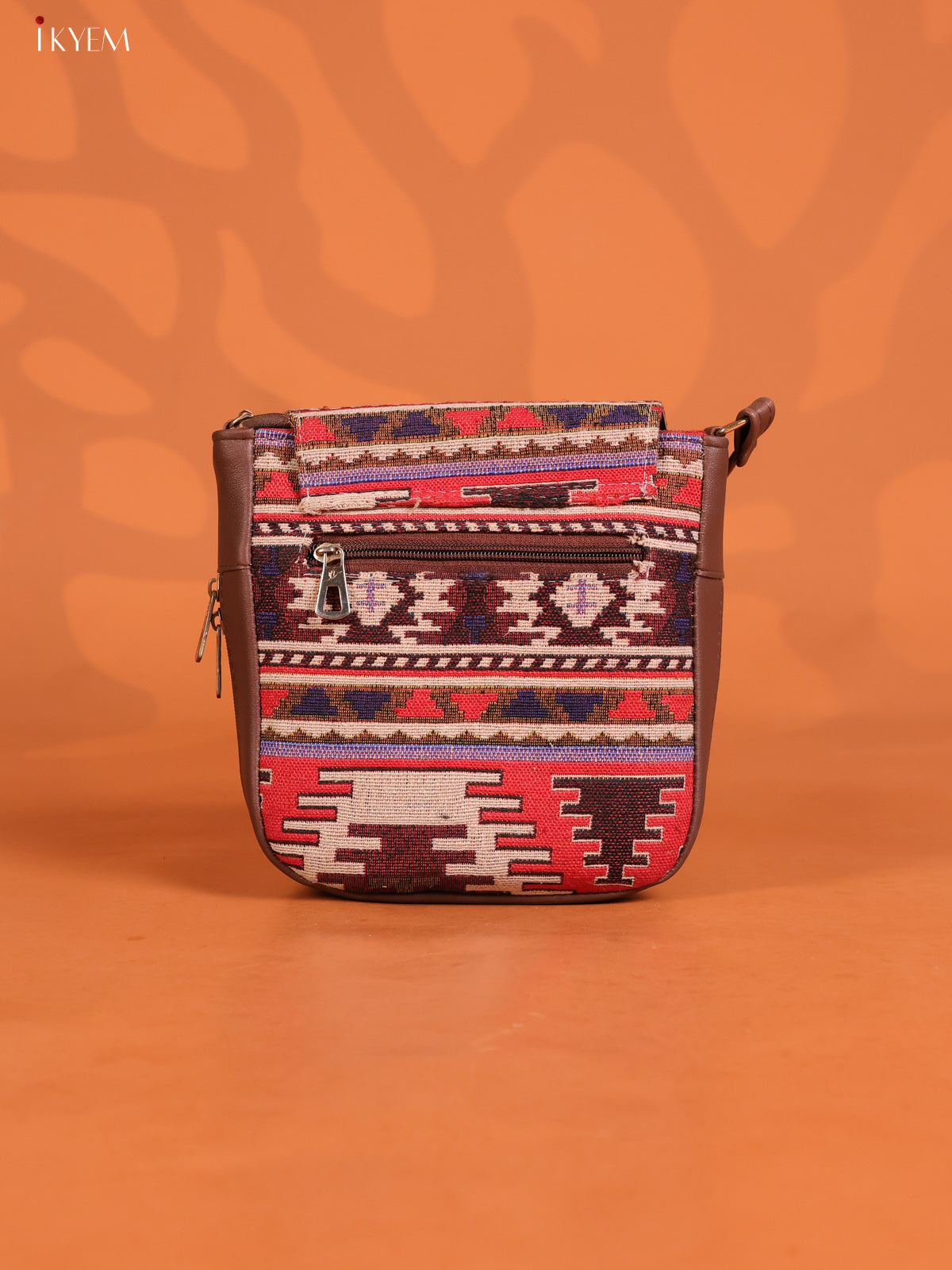 Jacquard Flap Leather Sling Bag with 3 Compartments - Multicolour - KD26747