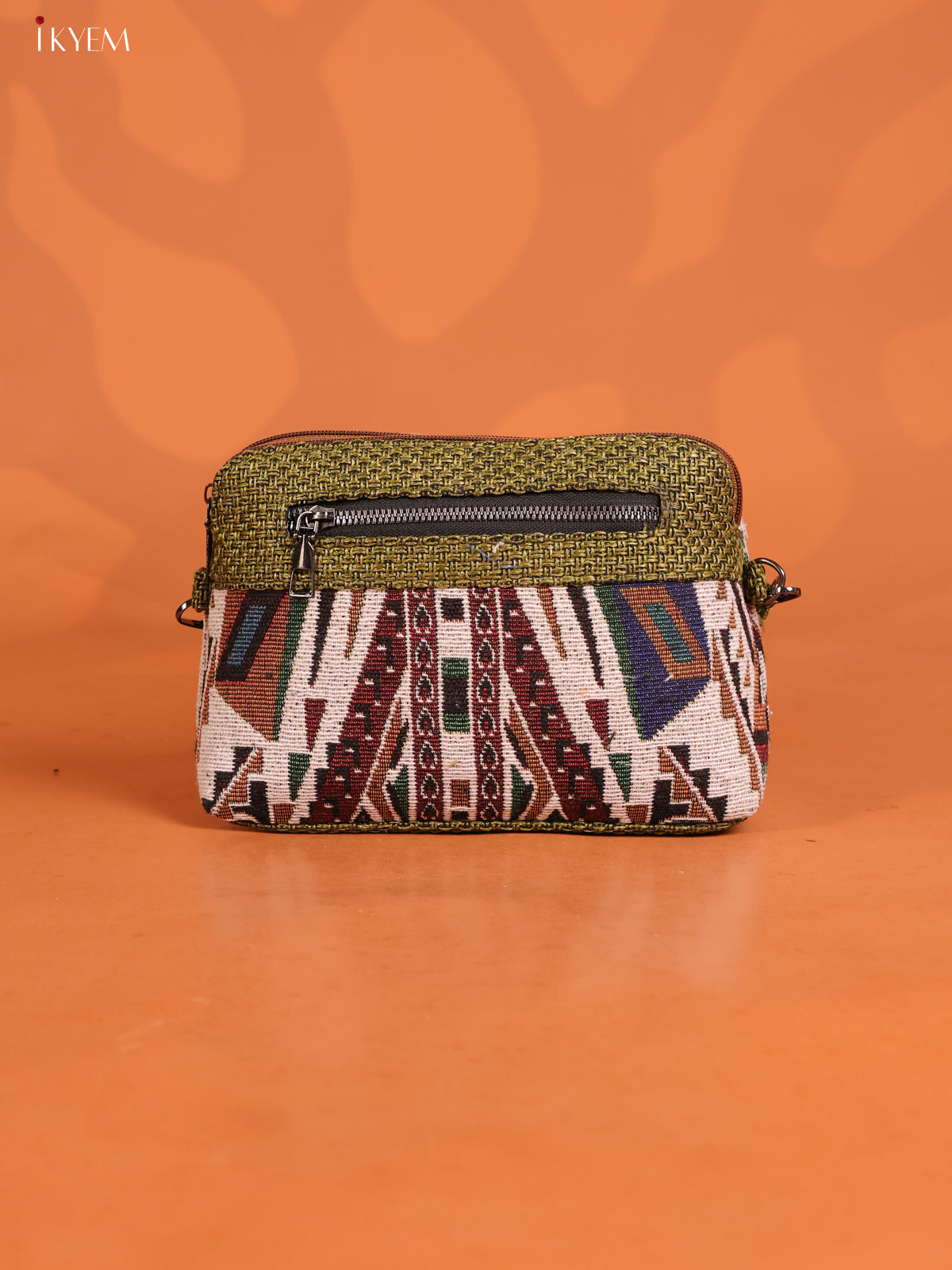 Jacquard Geometric Printed sling bag with 4 Compartments - Green - KD26755
