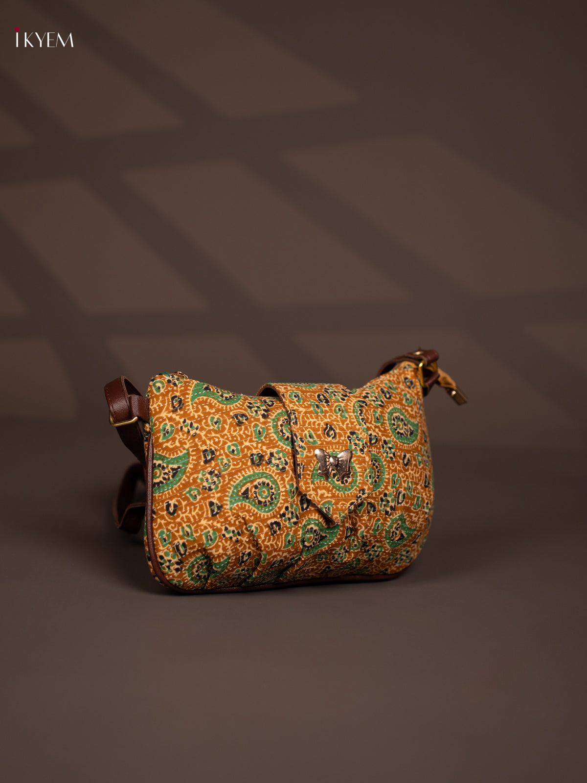 Pasiley Cotton Leather Sling Bag with 2 Compartments - Mustard - KD26770