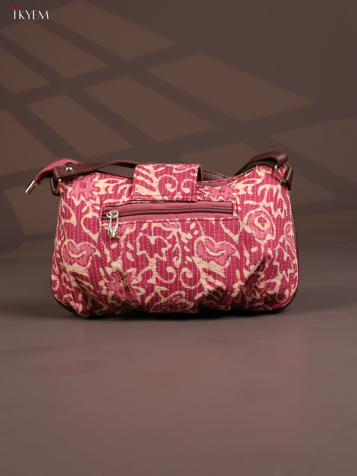 Floral Cotton Leather Sling Bag with 2 Compartments - Pink - KD26771