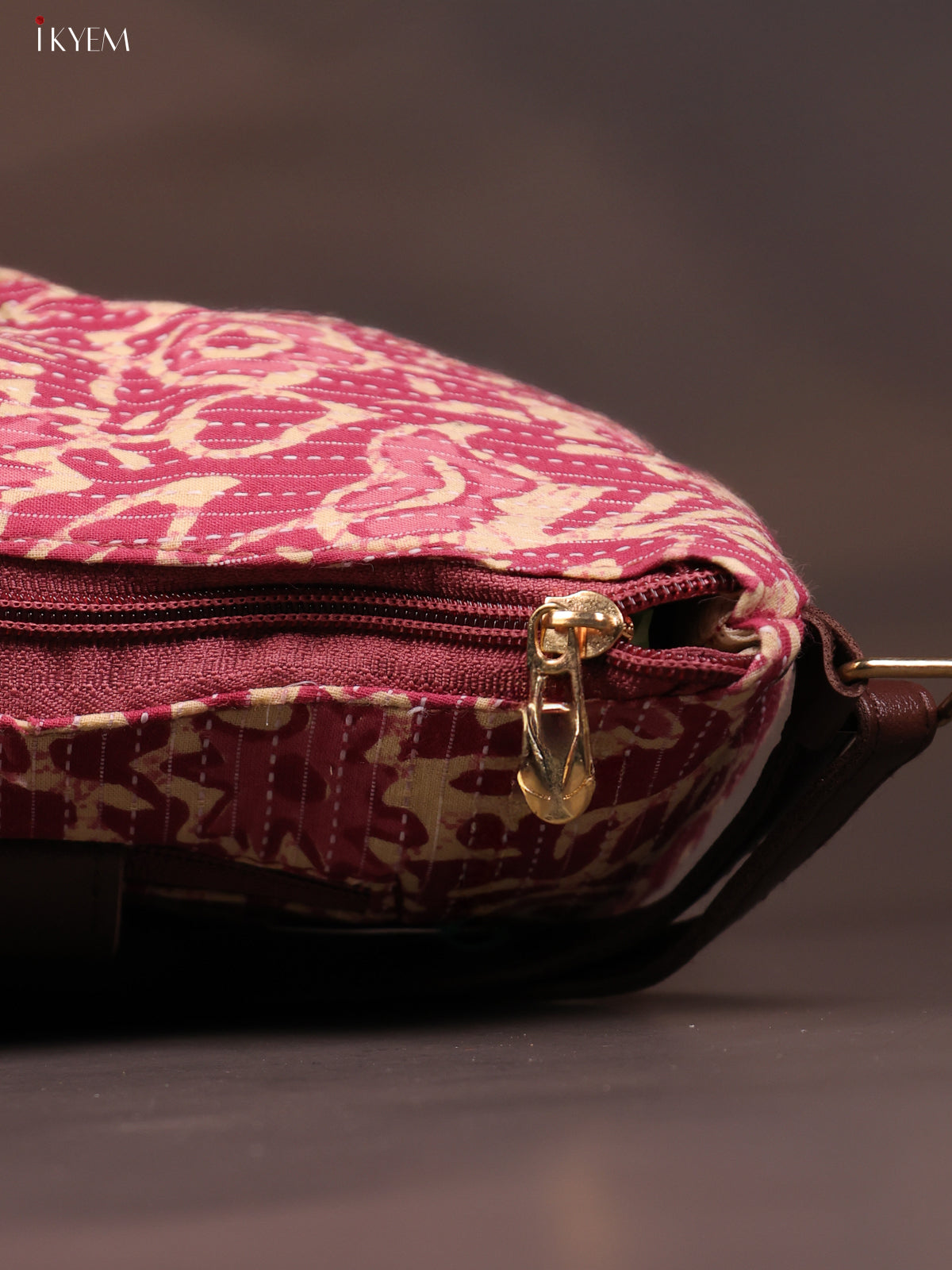 Floral Cotton Leather Sling Bag with 2 Compartments - Pink - KD26771