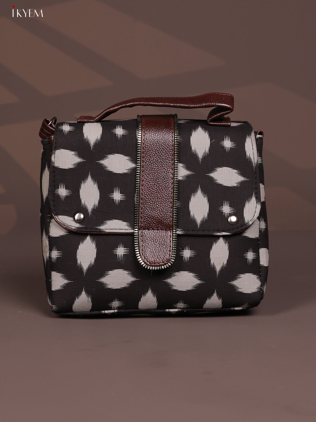 Ikat Leather Sling Bag with 3 Compartments - Grey - KD26808