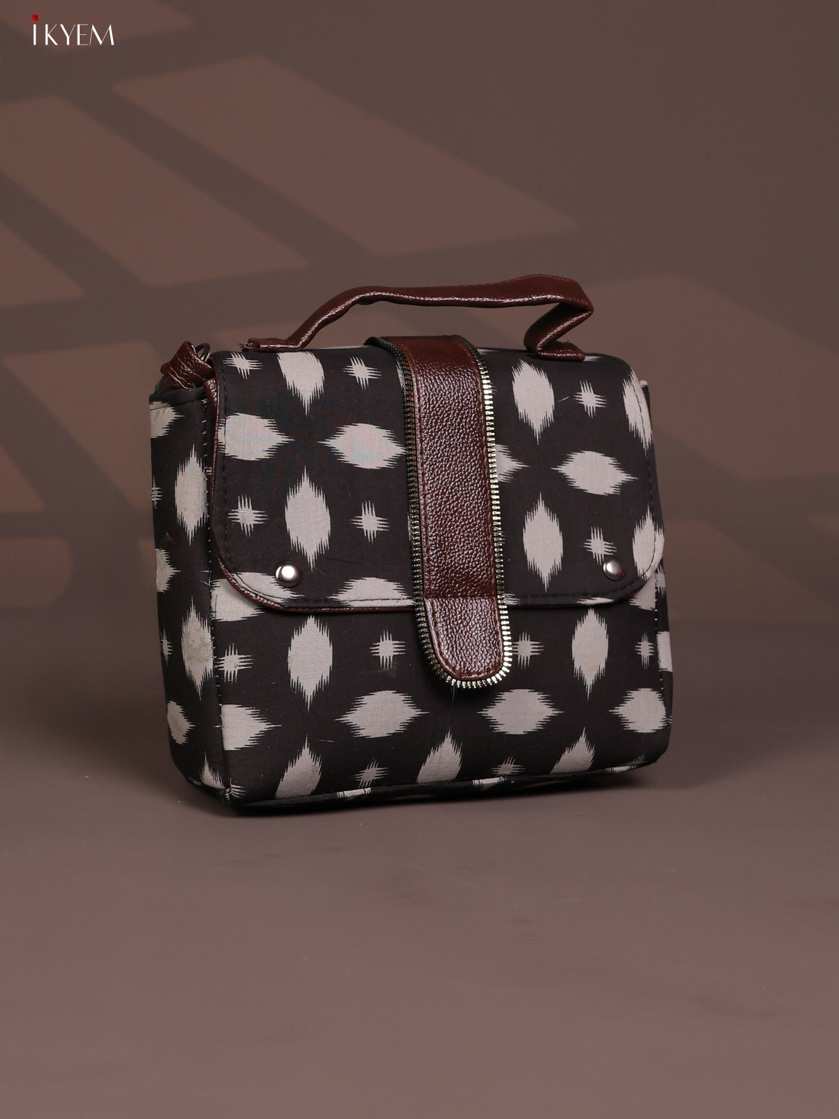 Ikat Leather Sling Bag with 3 Compartments - Grey - KD26808