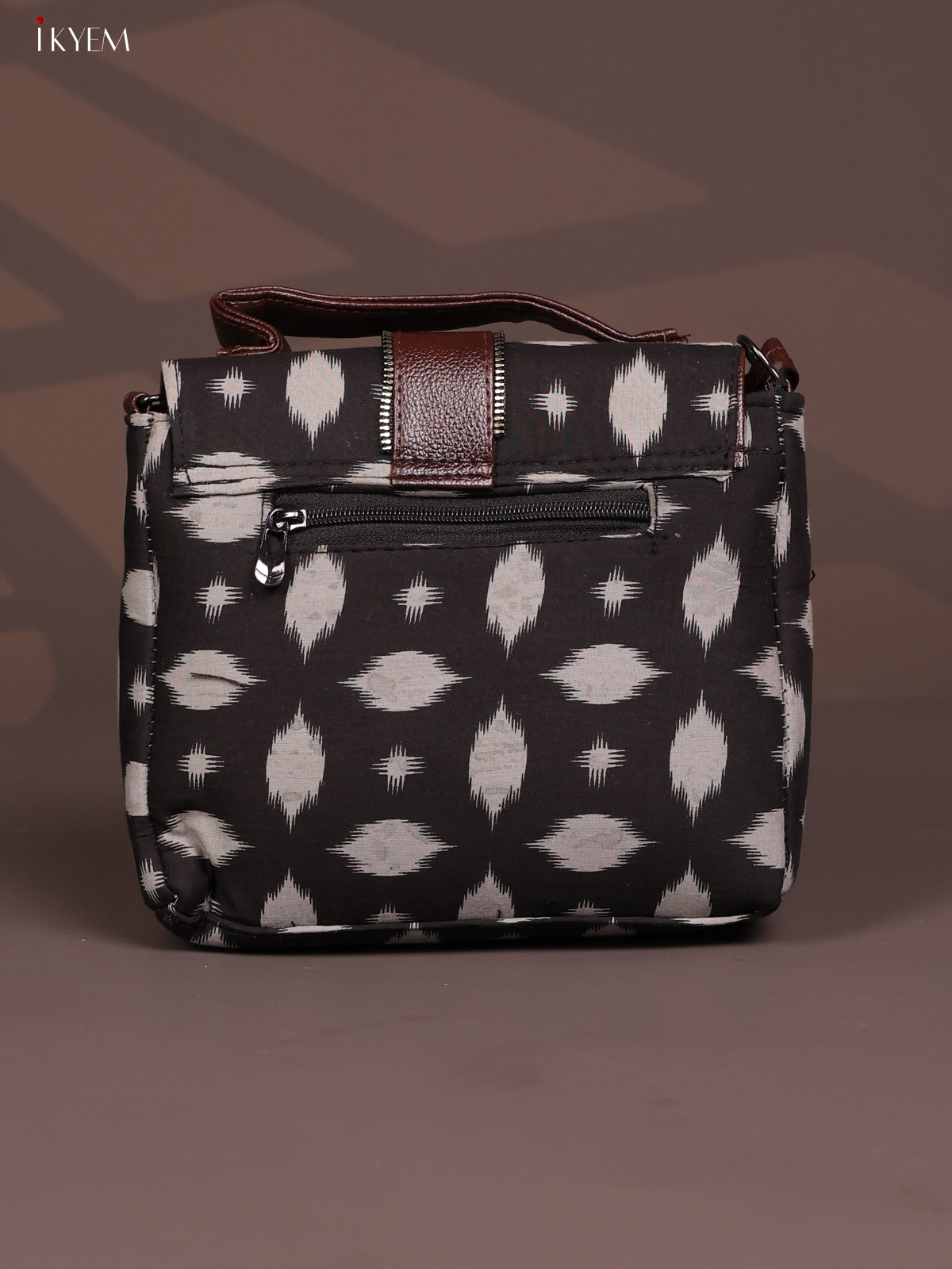 Ikat Leather Sling Bag with 3 Compartments - Grey - KD26808