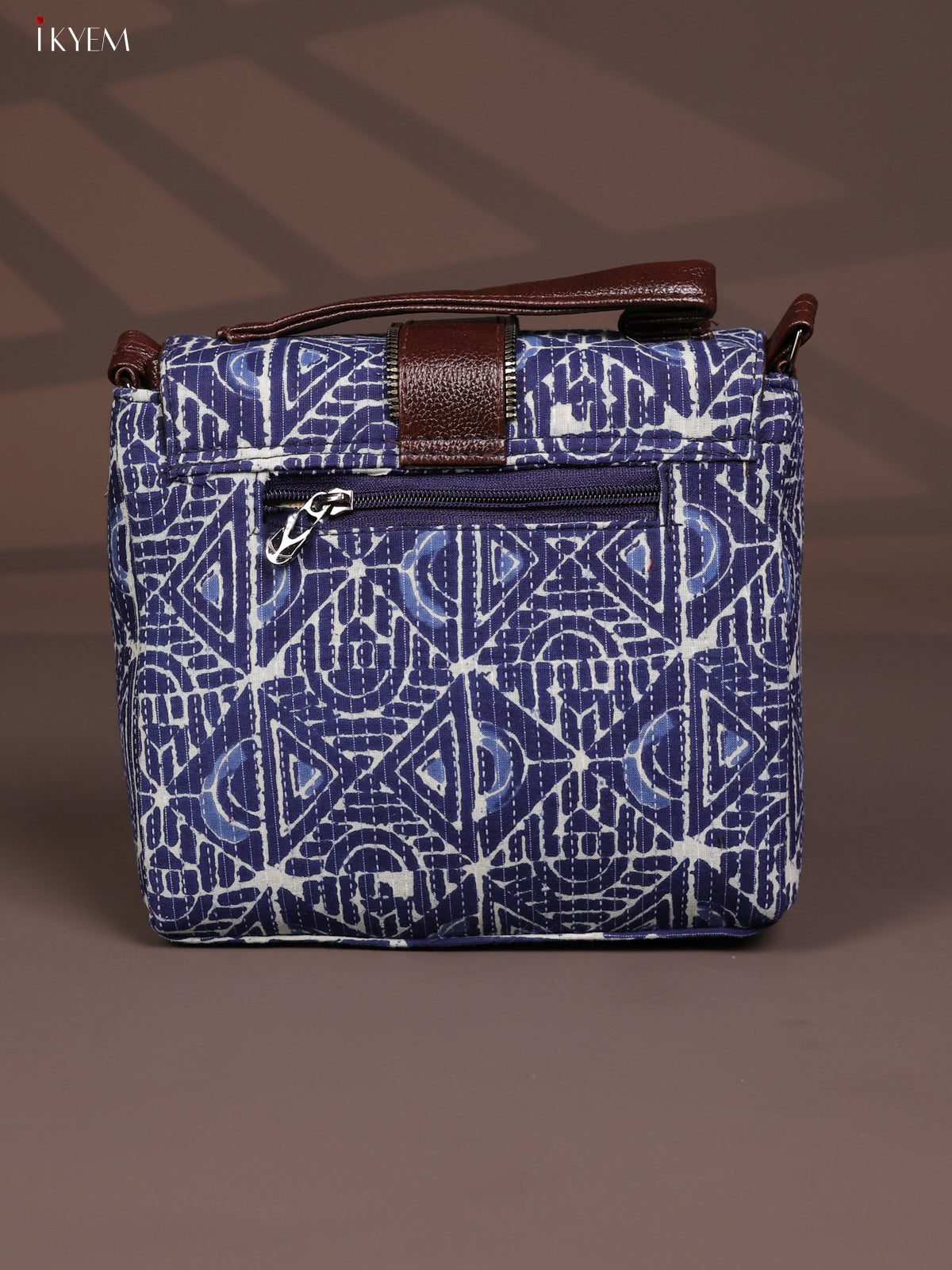 Geometric Pattern Leather Flap Sling Bag with 3 Compartments Bag- Navy Blue - KD26809