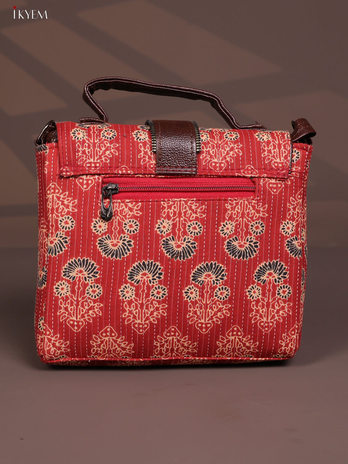Floral Pattern Leather Flap Sling Bag with 3 Compartments - Red - KD26810