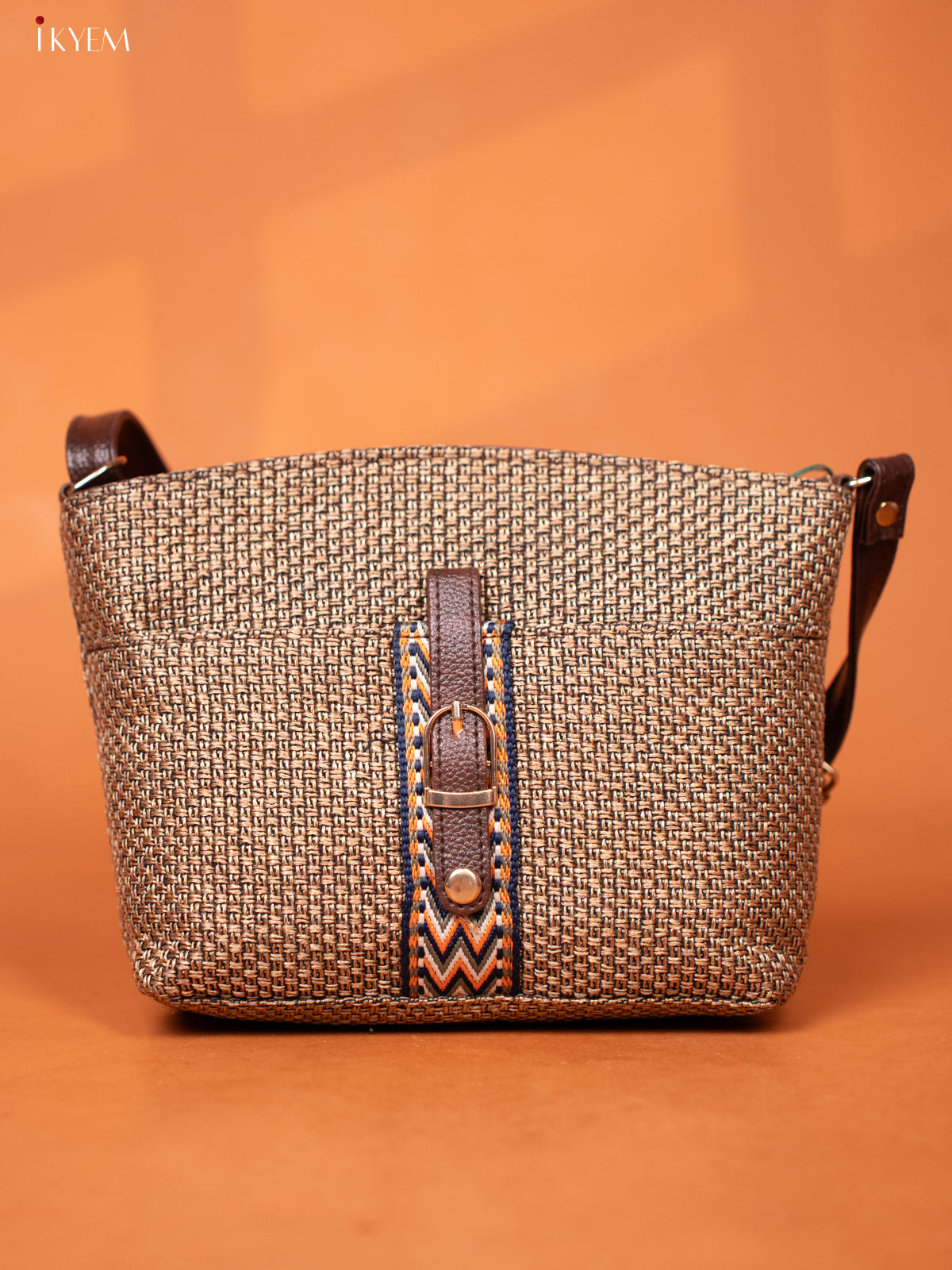 Semi Jute Leather Sling Bag - olive green - KD26955