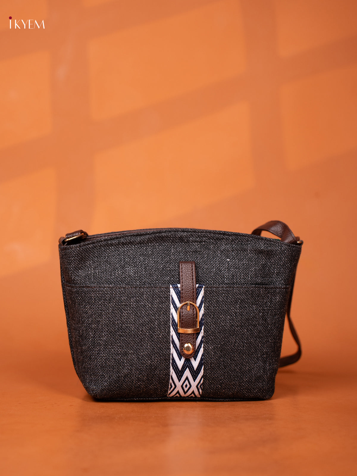 Semi Jute Leather Sling Bag - Grey - KD26957