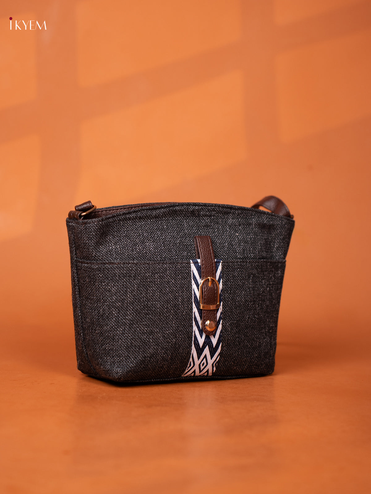 Semi Jute Leather Sling Bag - Grey - KD26957