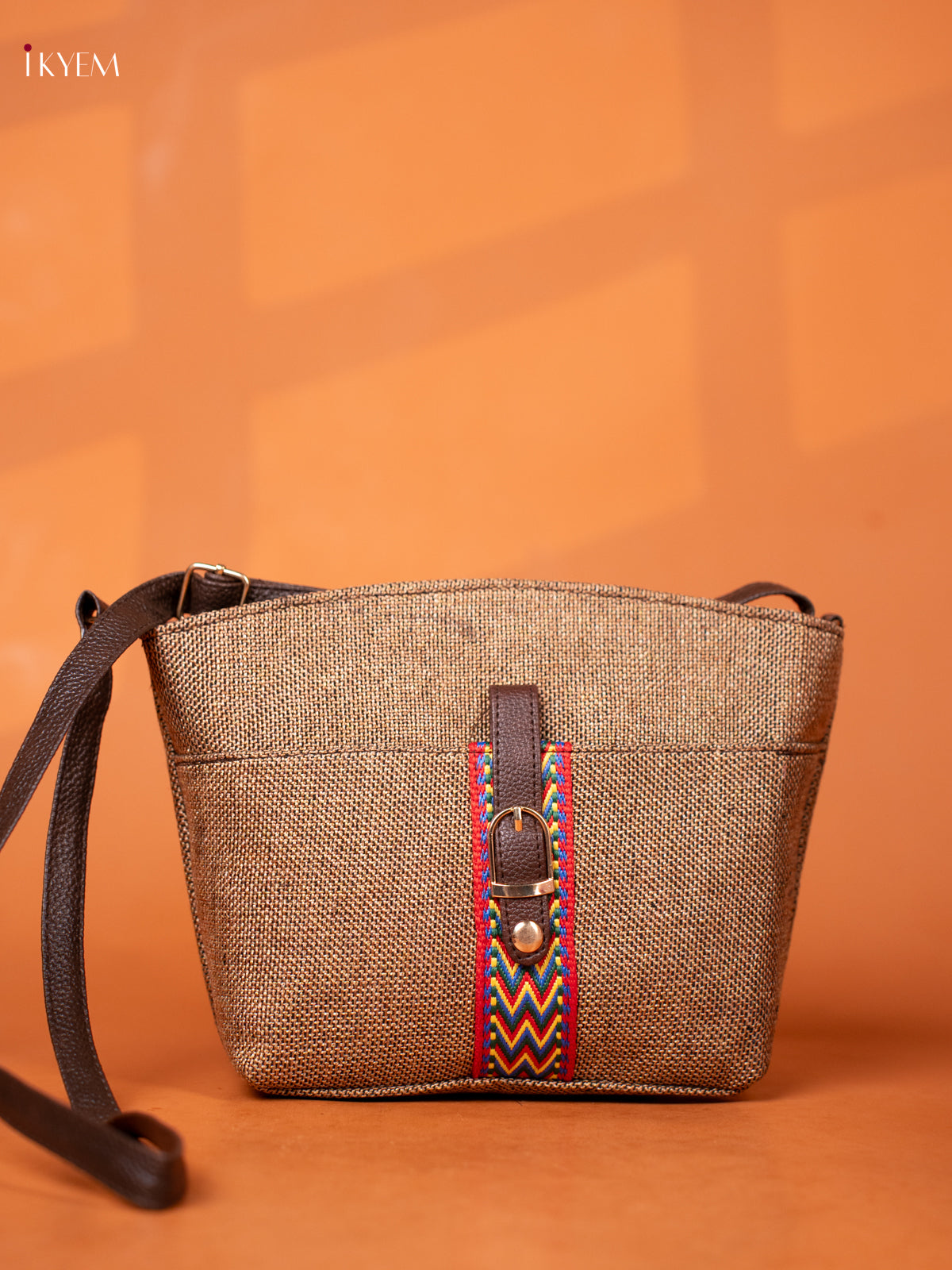 Semi Jute Leather Sling Bag - Sandal - KD26958