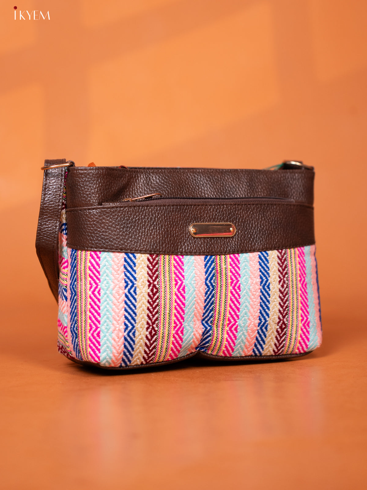 Jacquard Sling Bag with 3 Compartments -Multicolour - KD26963
