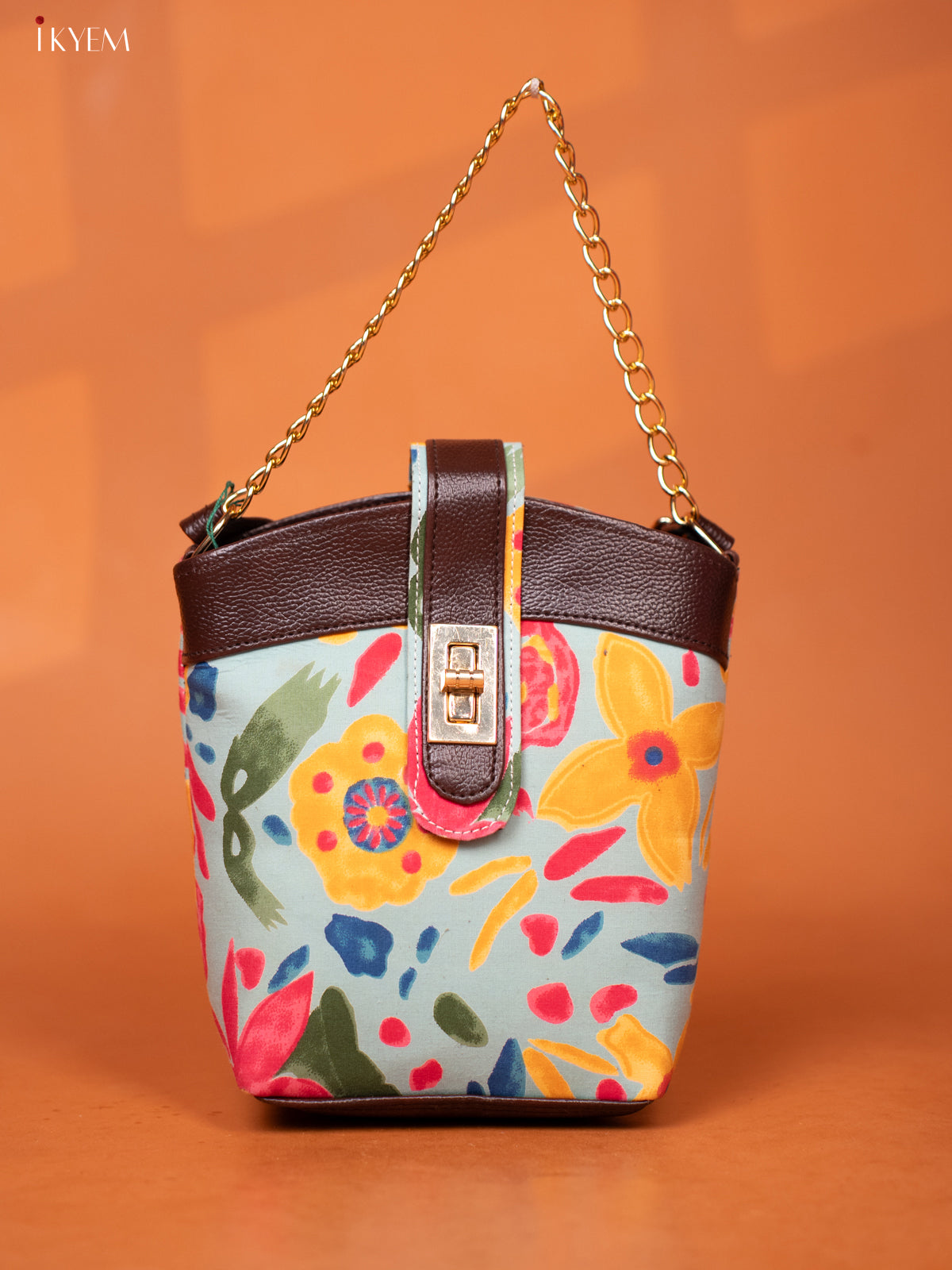 Printed Floral Cotton Leather Sling  -Ice Blue - KD26979