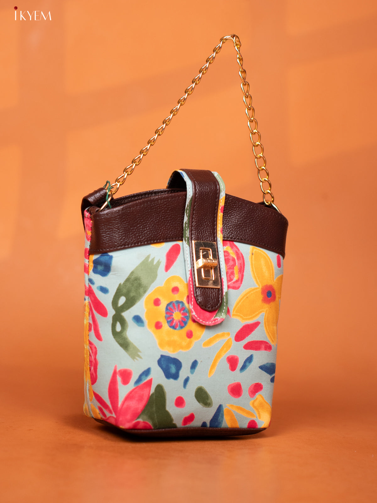 Printed Floral Cotton Leather Sling  -Ice Blue - KD26979