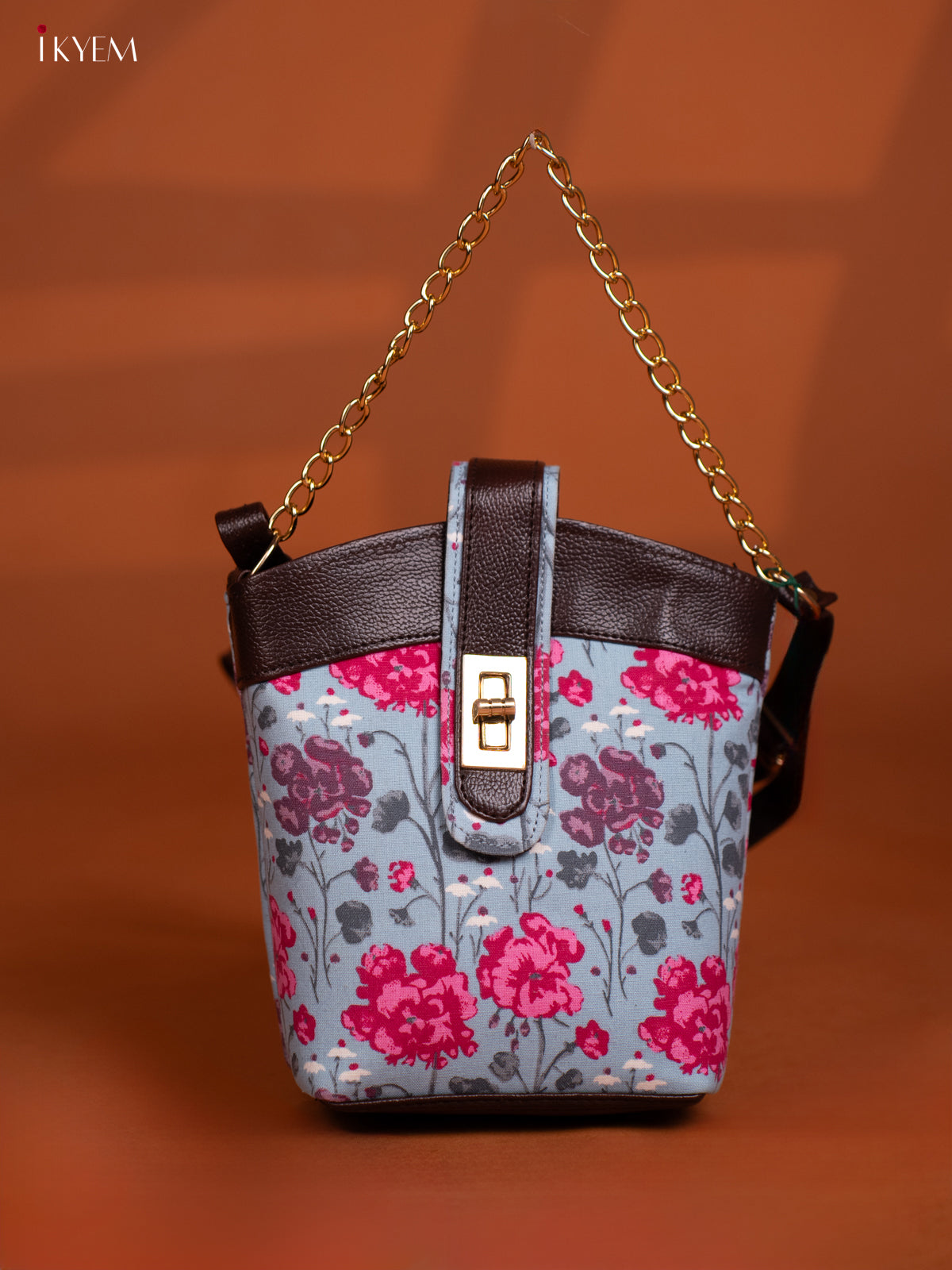 Printed Floral Cotton Leather Sling -Sky Blue - KD26981
