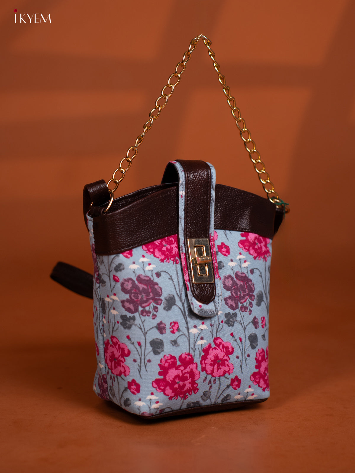 Printed Floral Cotton Leather Sling -Sky Blue - KD26981