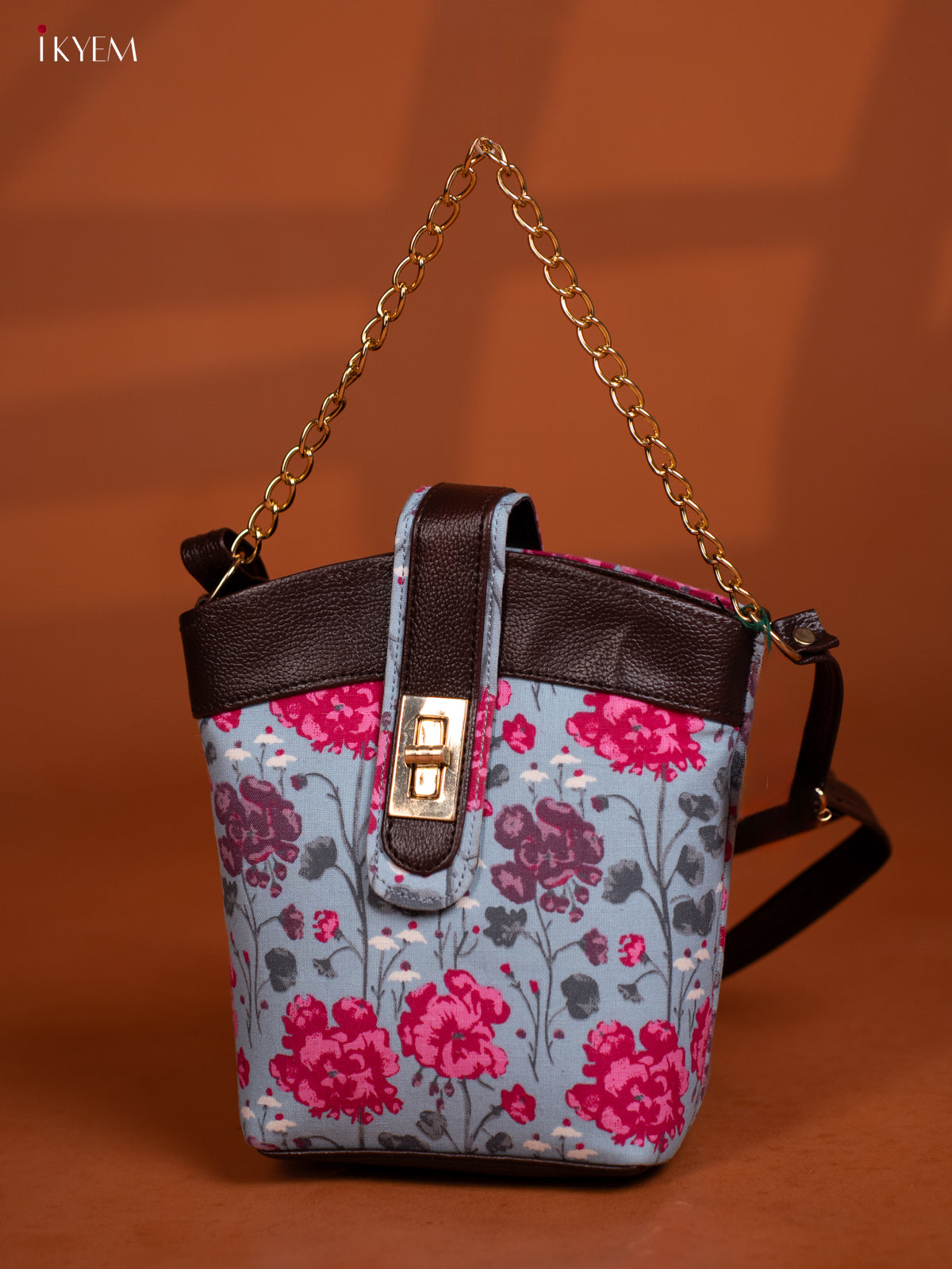 Printed Floral Cotton Leather Sling -Sky Blue - KD26981