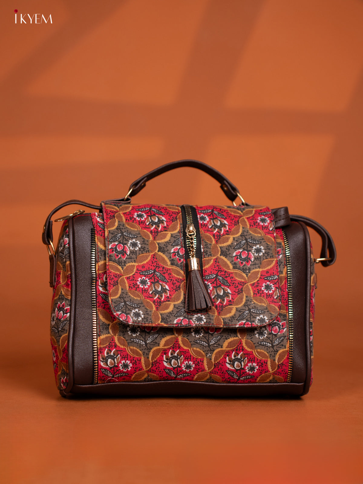 Printed Floral Design Leather Sling Bag - Pink - KD26988