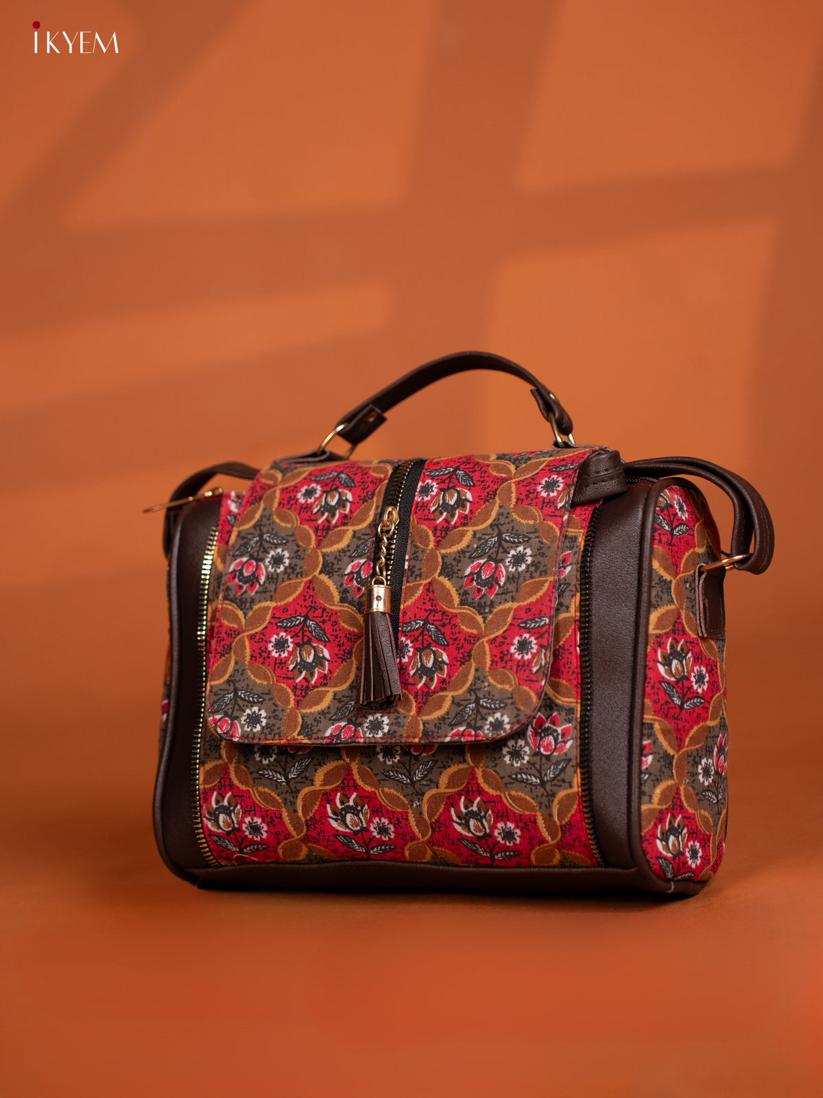 Printed Floral Design Leather Sling Bag - Pink - KD26988