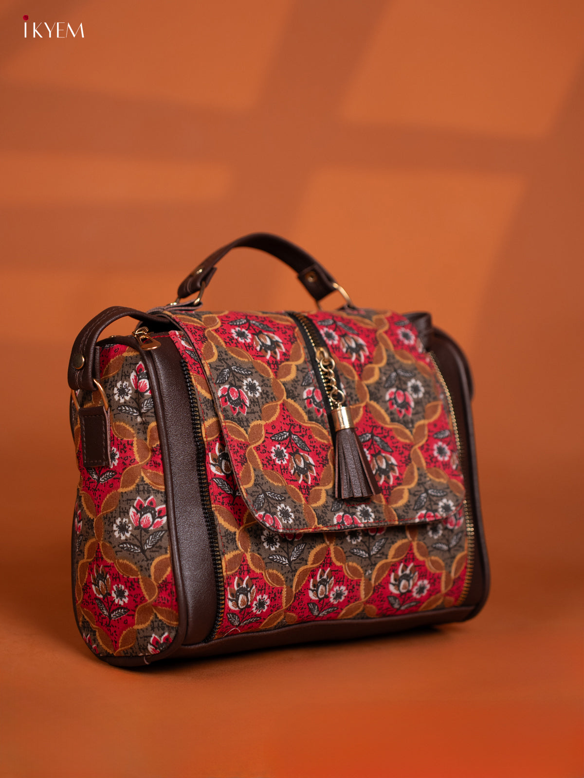 Printed Floral Design Leather Sling Bag - Pink - KD26988