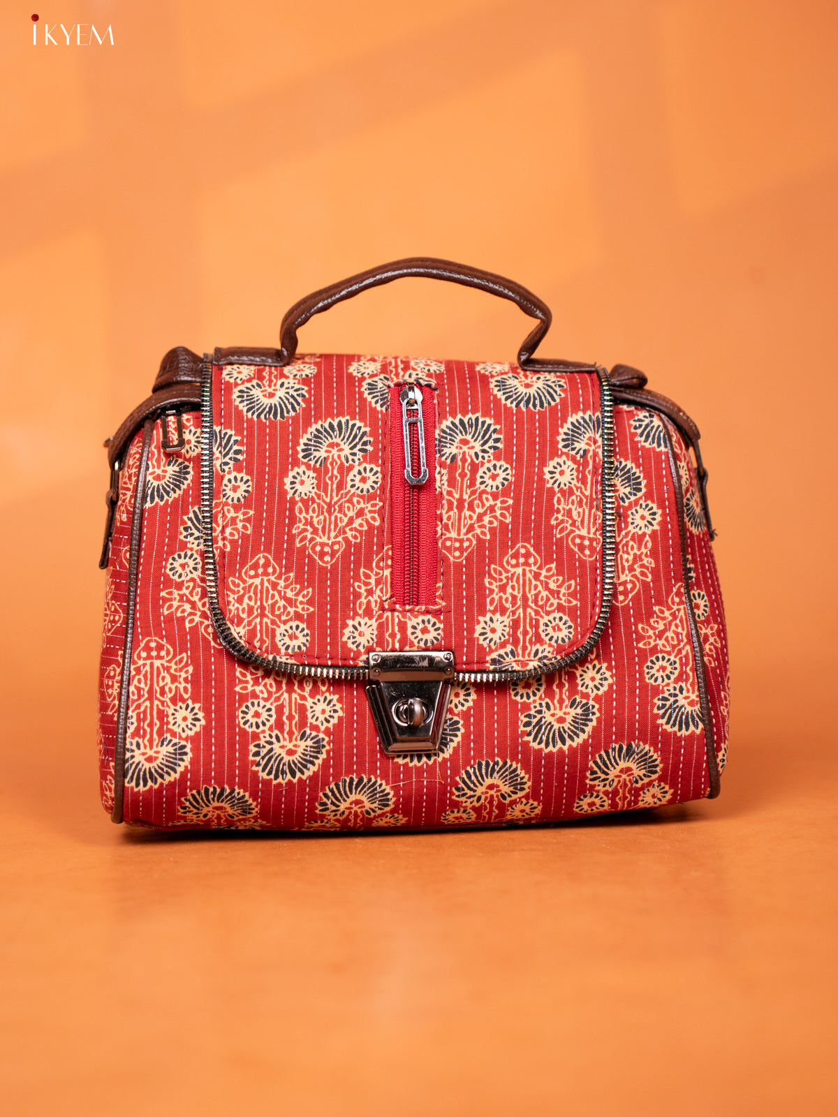 Printed Leather Sling Bag- Maroon - KD26992