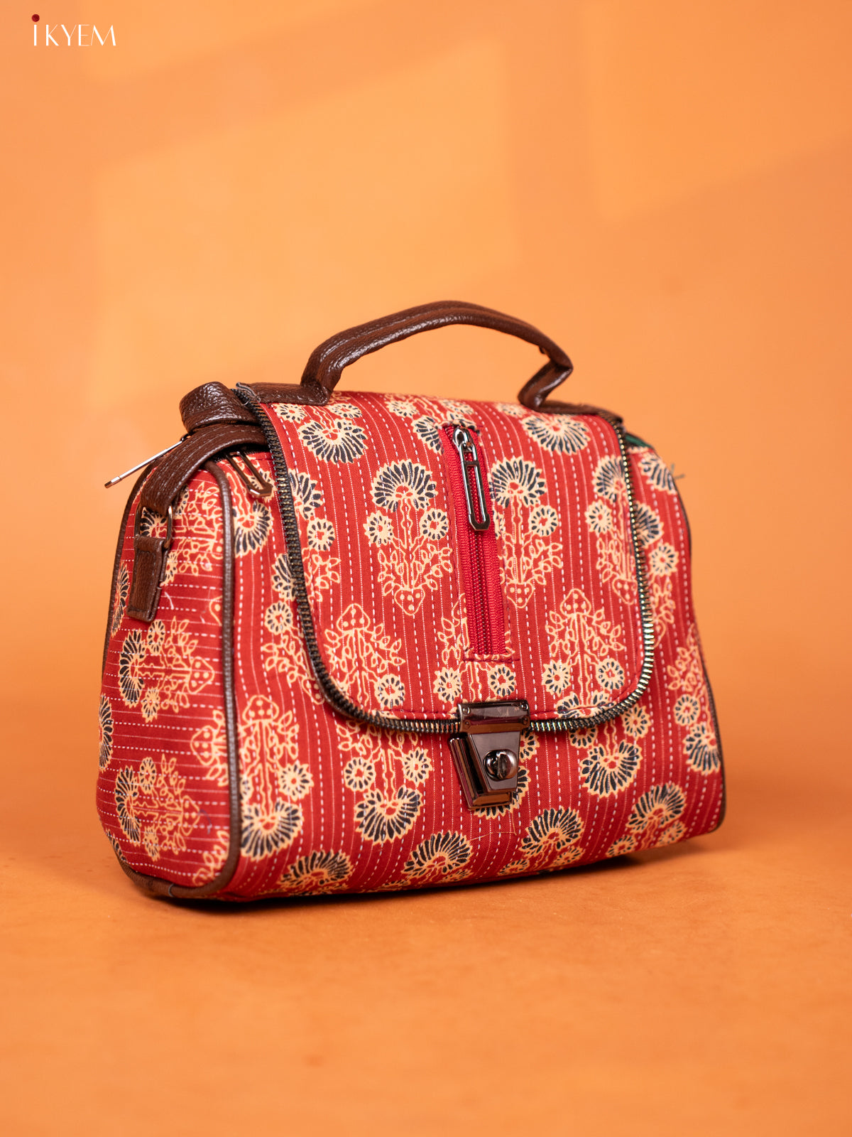 Printed Leather Sling Bag- Maroon - KD26992