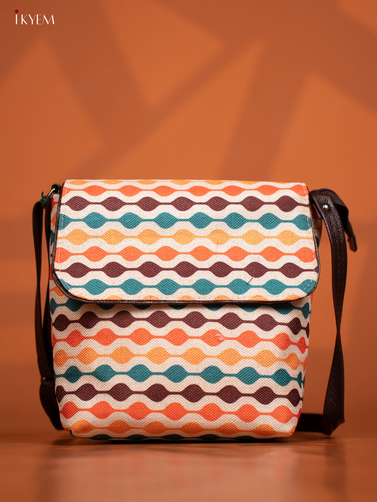 Semi Jute Leather Sling Bag - Multicolour - KD26994