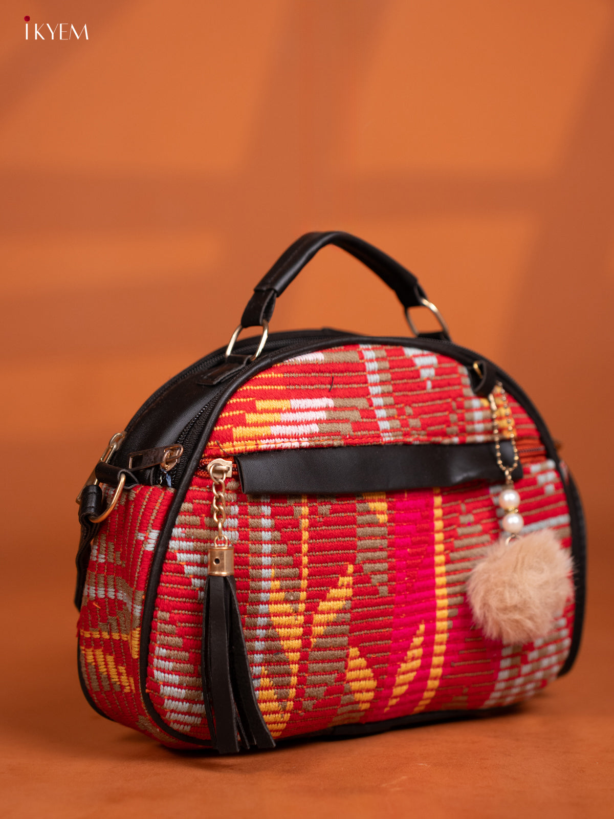 Jacquard Leather Sling Bag with 4 Compartments - Multicolour -KD27000