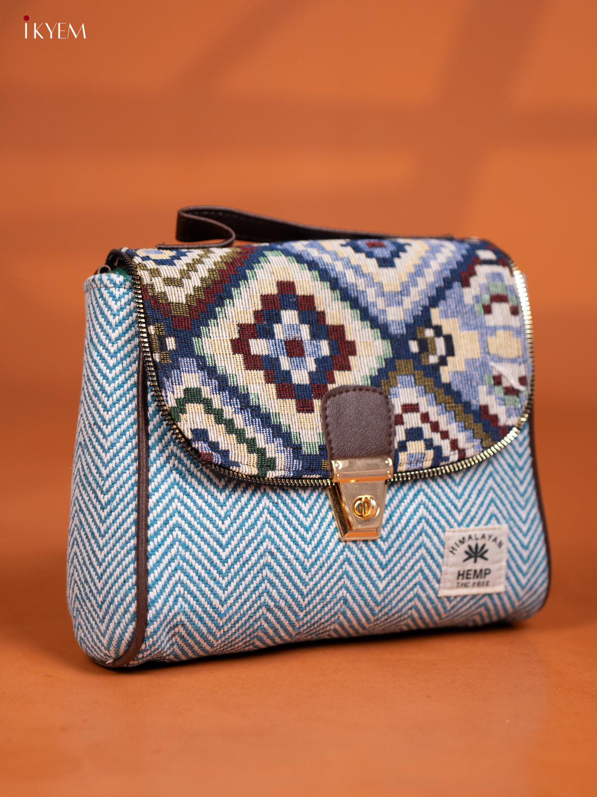 Jacquard Sling bag with Printed Gusset & Flap - Sky Blue - KD27005