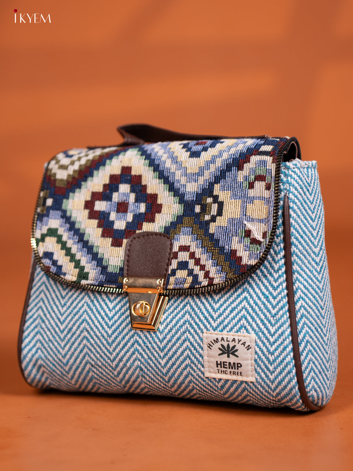 Jacquard Sling bag with Printed Gusset & Flap - Sky Blue - KD27005