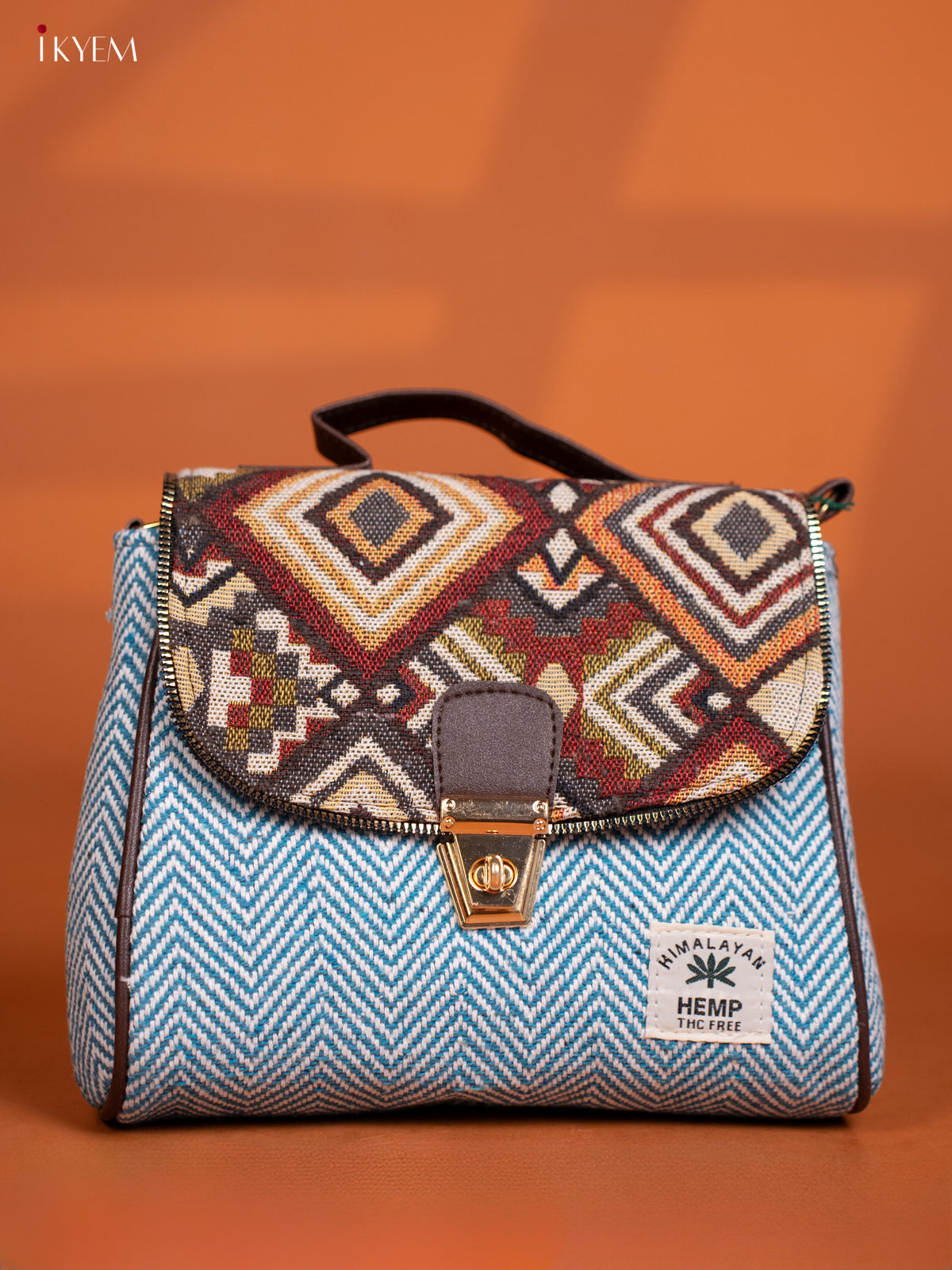 Jacquard Sling bag with Printed Gusset & Flap- Sky Blue - KD27007