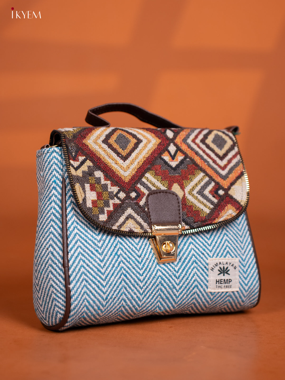 Jacquard Sling bag with Printed Gusset & Flap- Sky Blue - KD27007