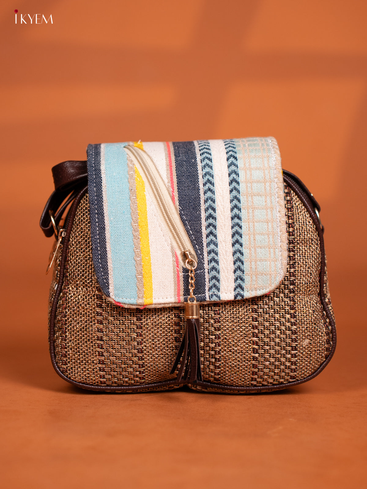 Jacquard Woven Leather Sling Bag - Sandal - KD27013