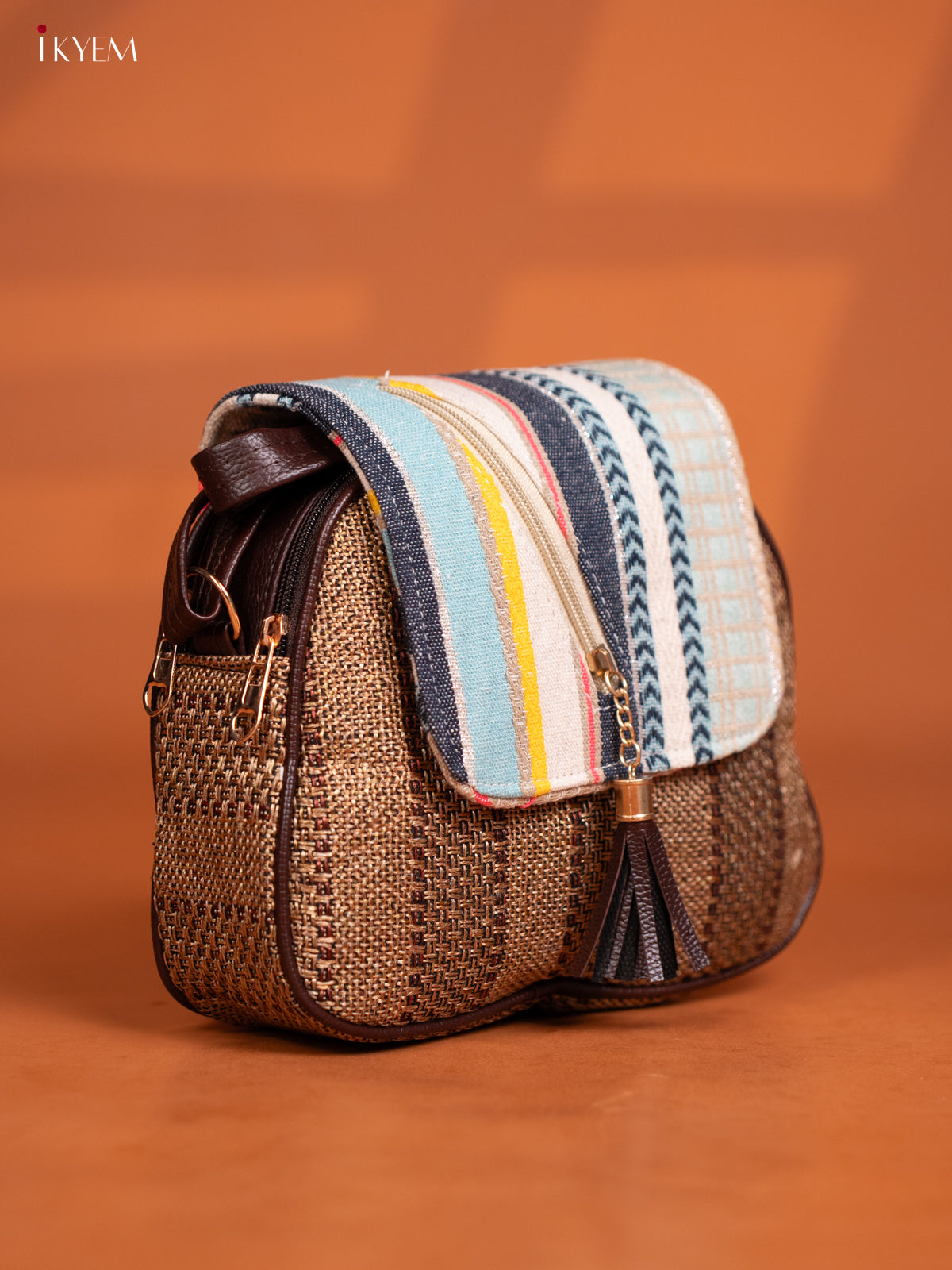 Jacquard Woven Leather Sling Bag - Sandal - KD27013