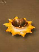 Brass Lotus Diya - Yellow -3