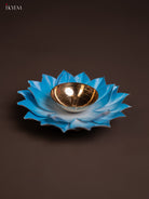 Light blue Brass Lotus Diya -2