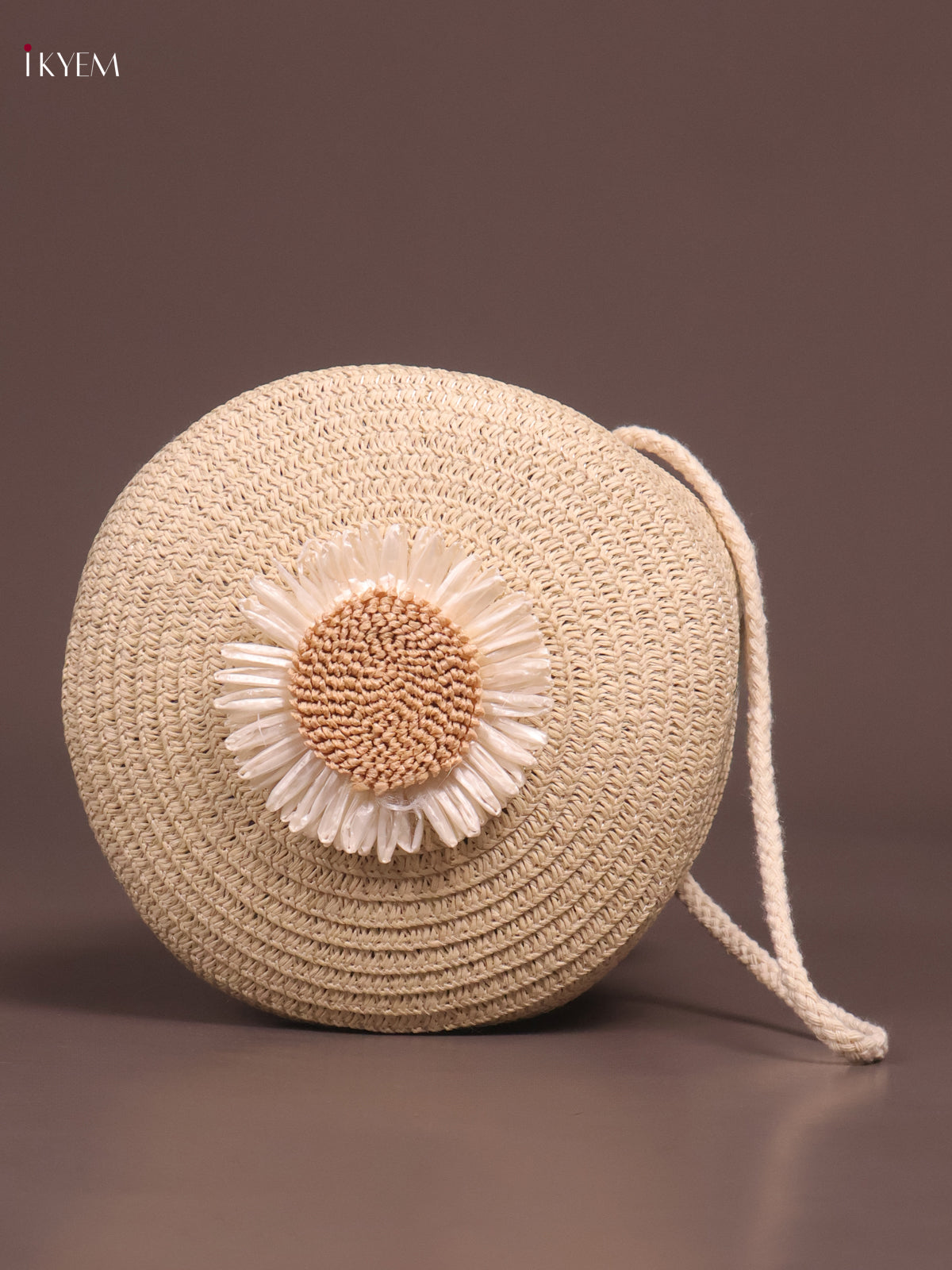 Jute Round Sling Bag Floral Design Cream – Ikyem