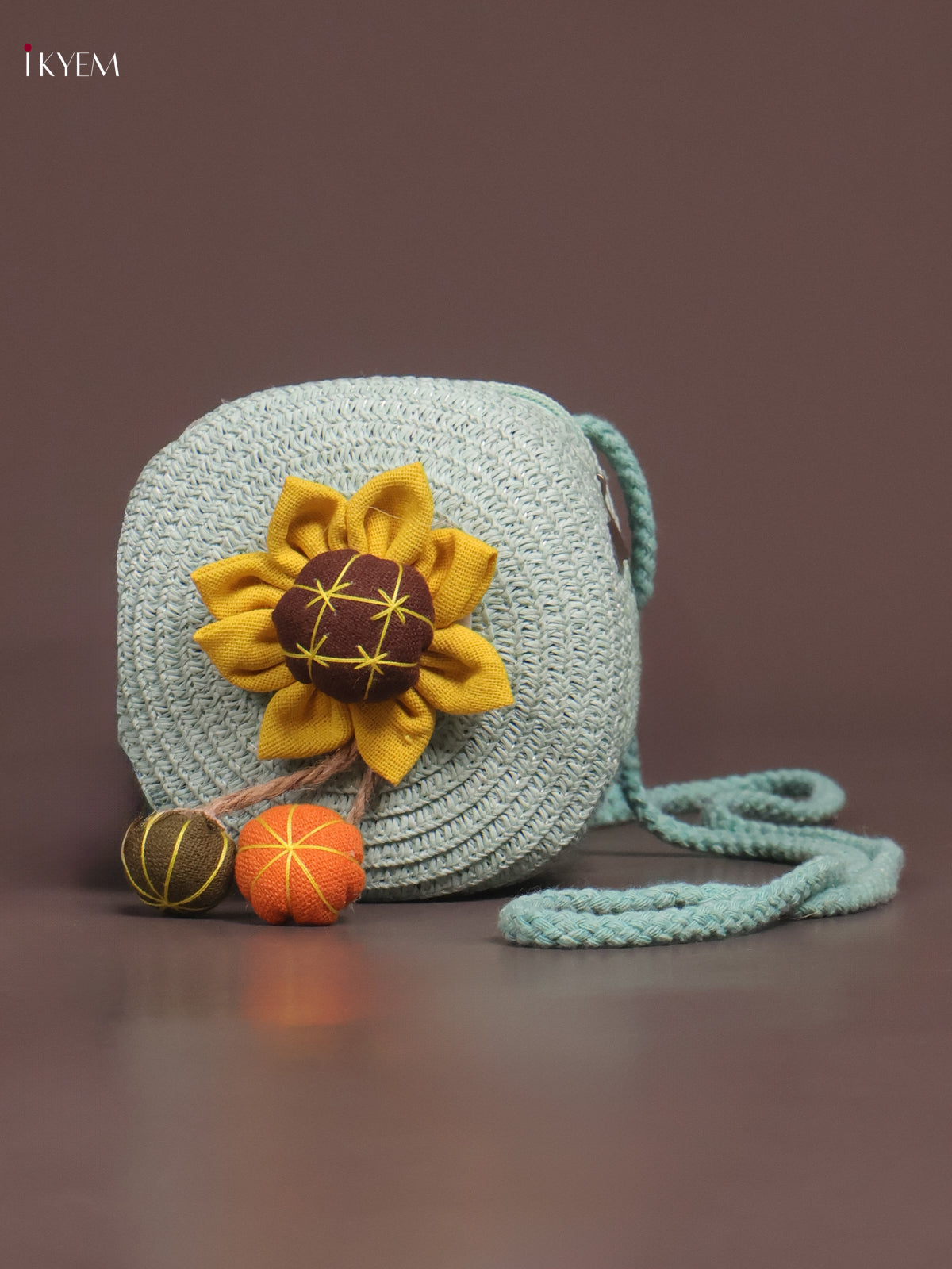 Jute Round Sling Bag for Kids Sky Blue KE21377 – Ikyem