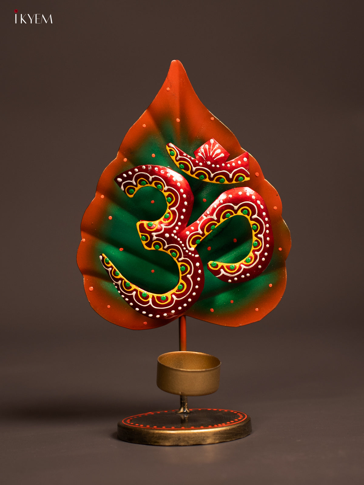 Metal Hand painted Leaf OM T - Lite Candle Holder - KE24119