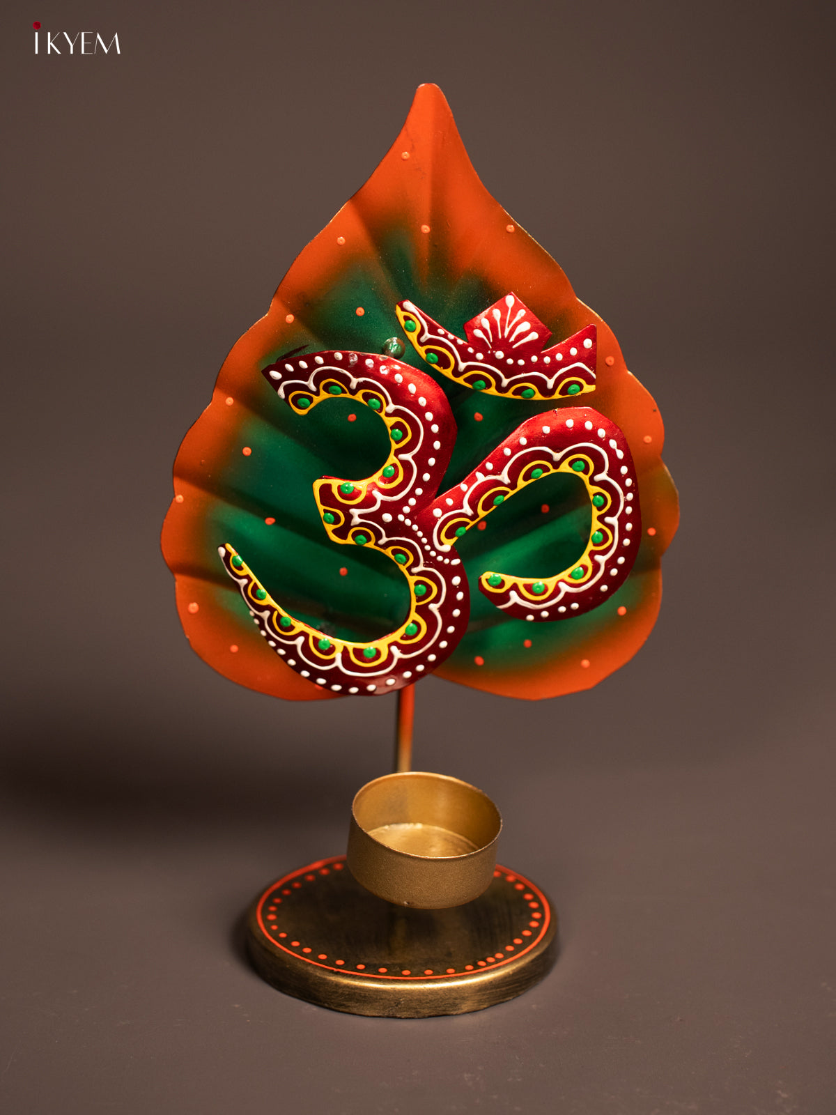 Metal Hand painted Leaf OM T - Lite Candle Holder - KE24119