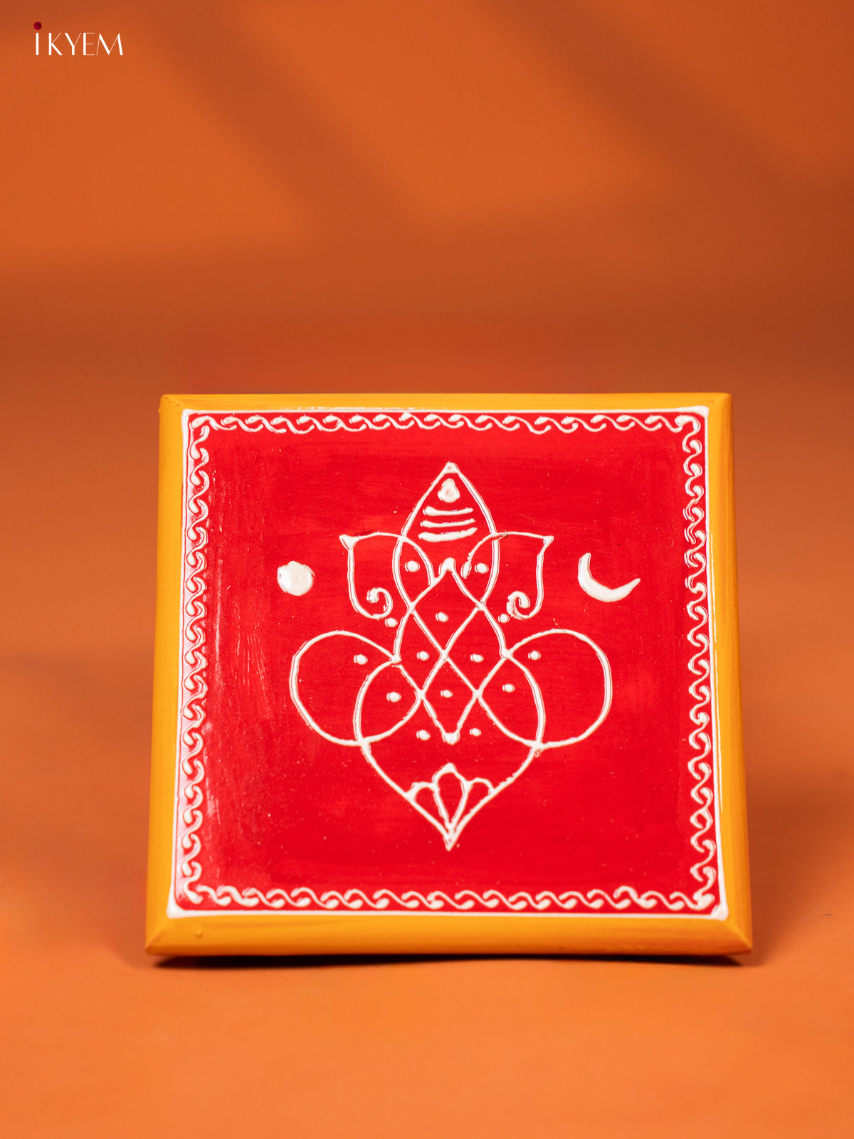 Traditional Red Wooden Manai with Hand-Painted Ganesha 