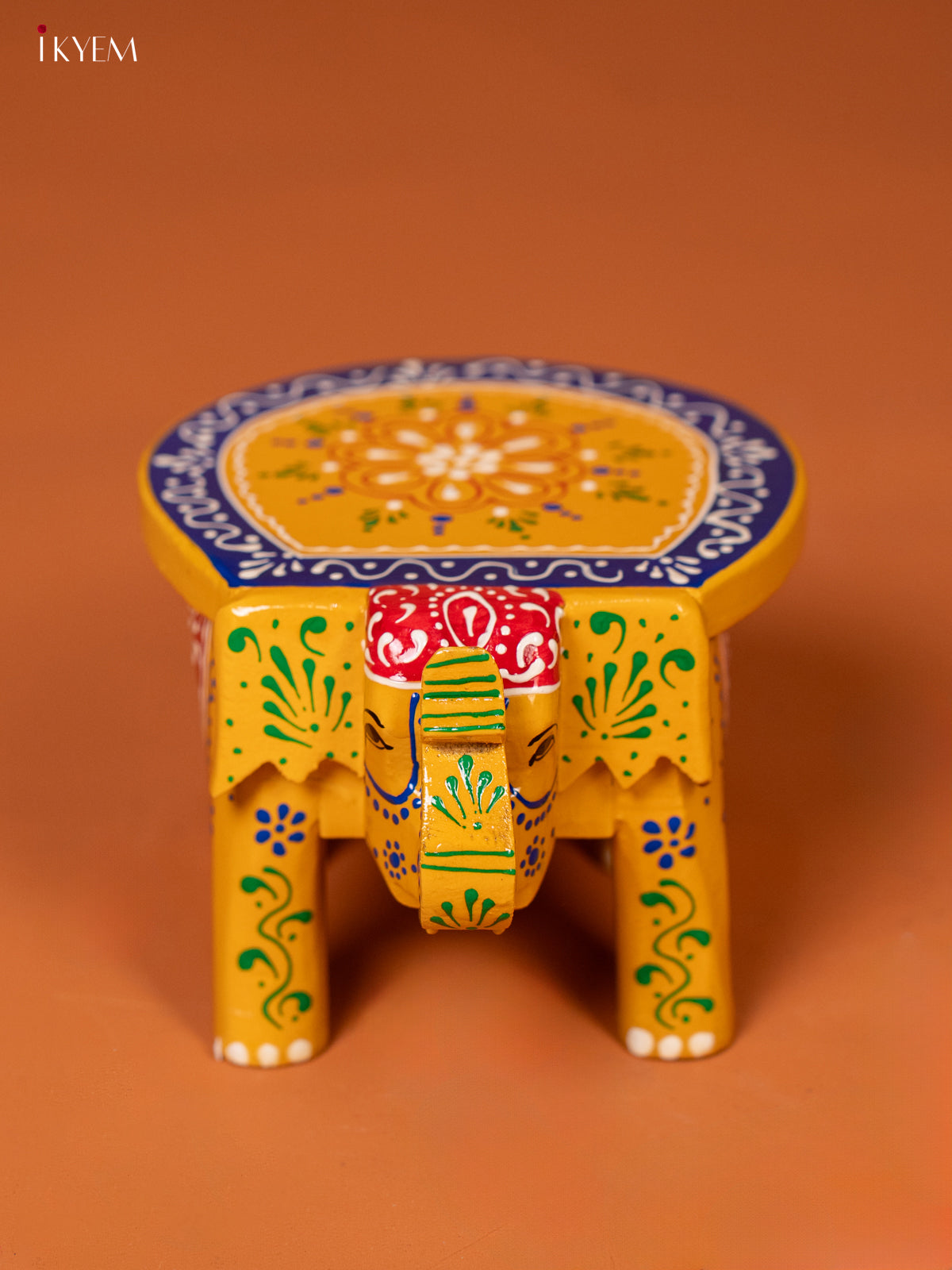 wooden Hand Painted elephant stool 4 inch - Yellow - KE27206