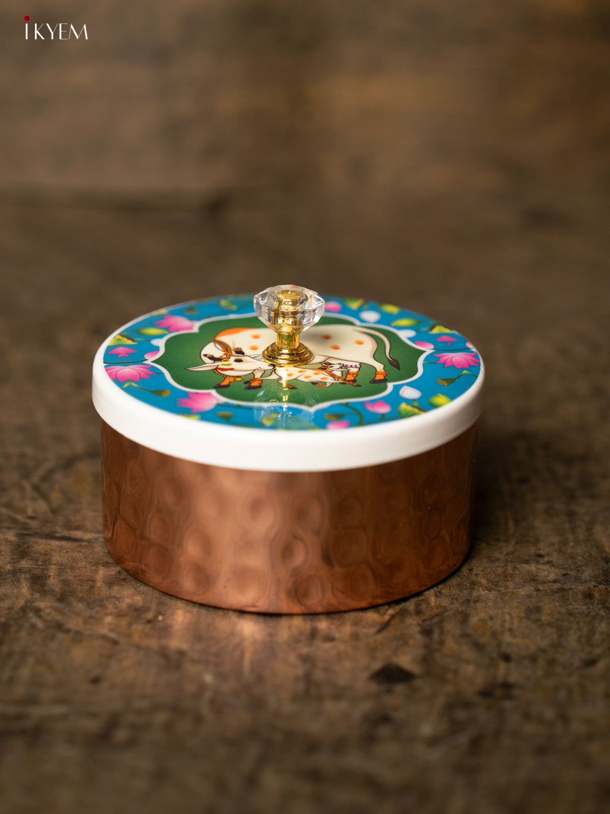 Digital Printed Copper Dry Fruit Jar - Pichwai Cow - BLUE KE28132
