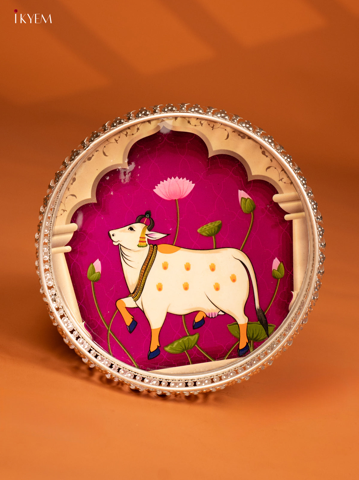 Digital Printed German Silver Tray - 8 Inch - Cow - Purple - KE28143