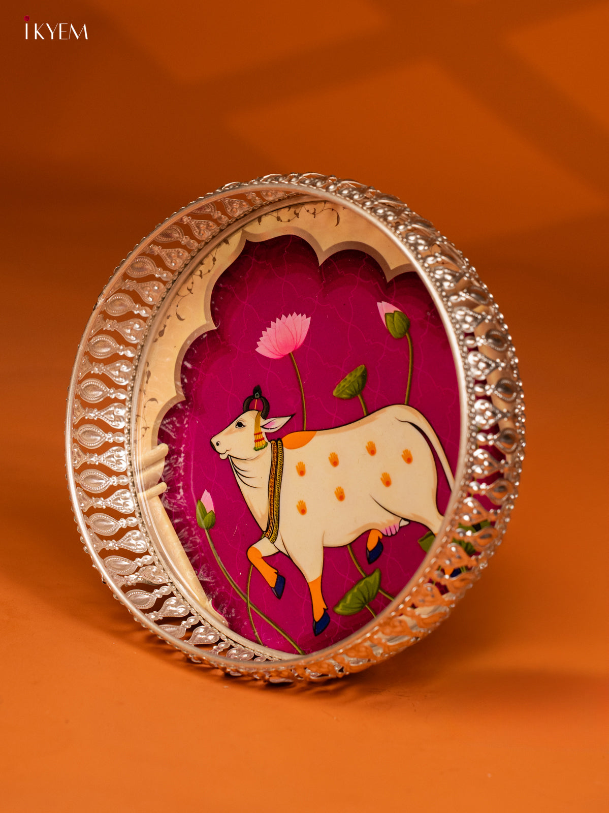 Digital Printed German Silver Tray - 8 Inch - Cow - Purple - KE28143