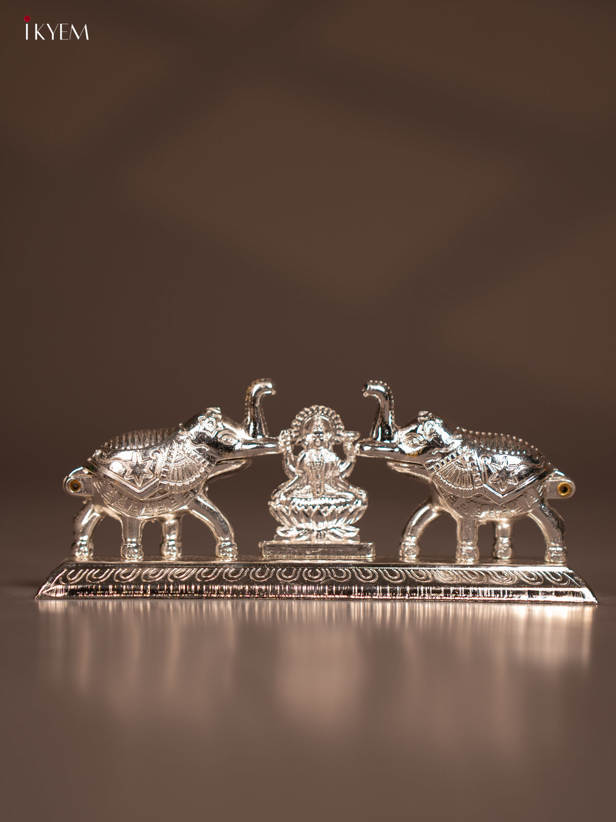 Silver Plated Kumkum Holder with Lakshmi & 2 Elephants 