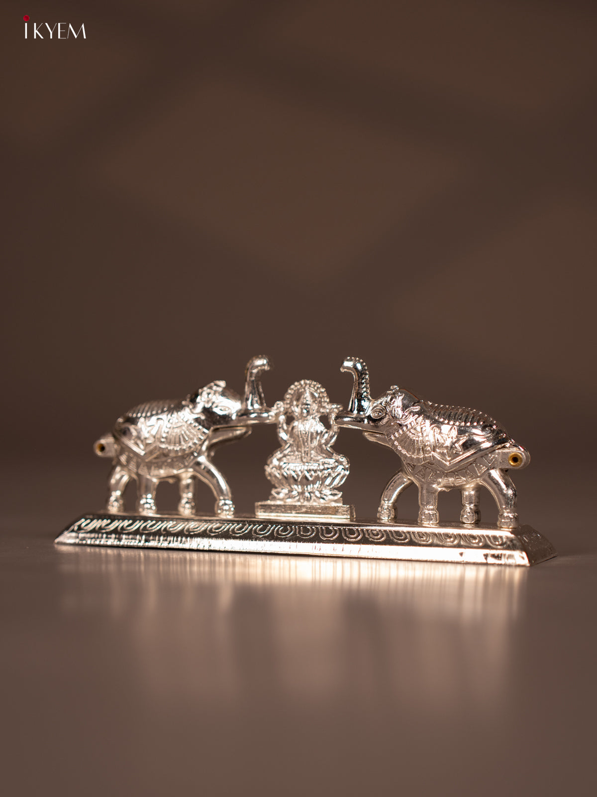 Silver Plated Kumkum Holder with Lakshmi & 2 Elephants -1