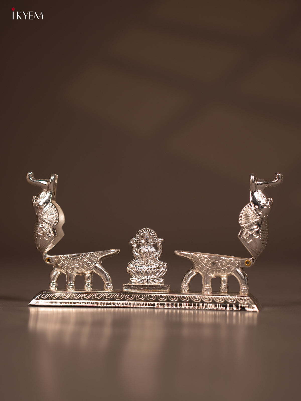 Silver Plated Kumkum Holder with Lakshmi & 2 Elephants -2