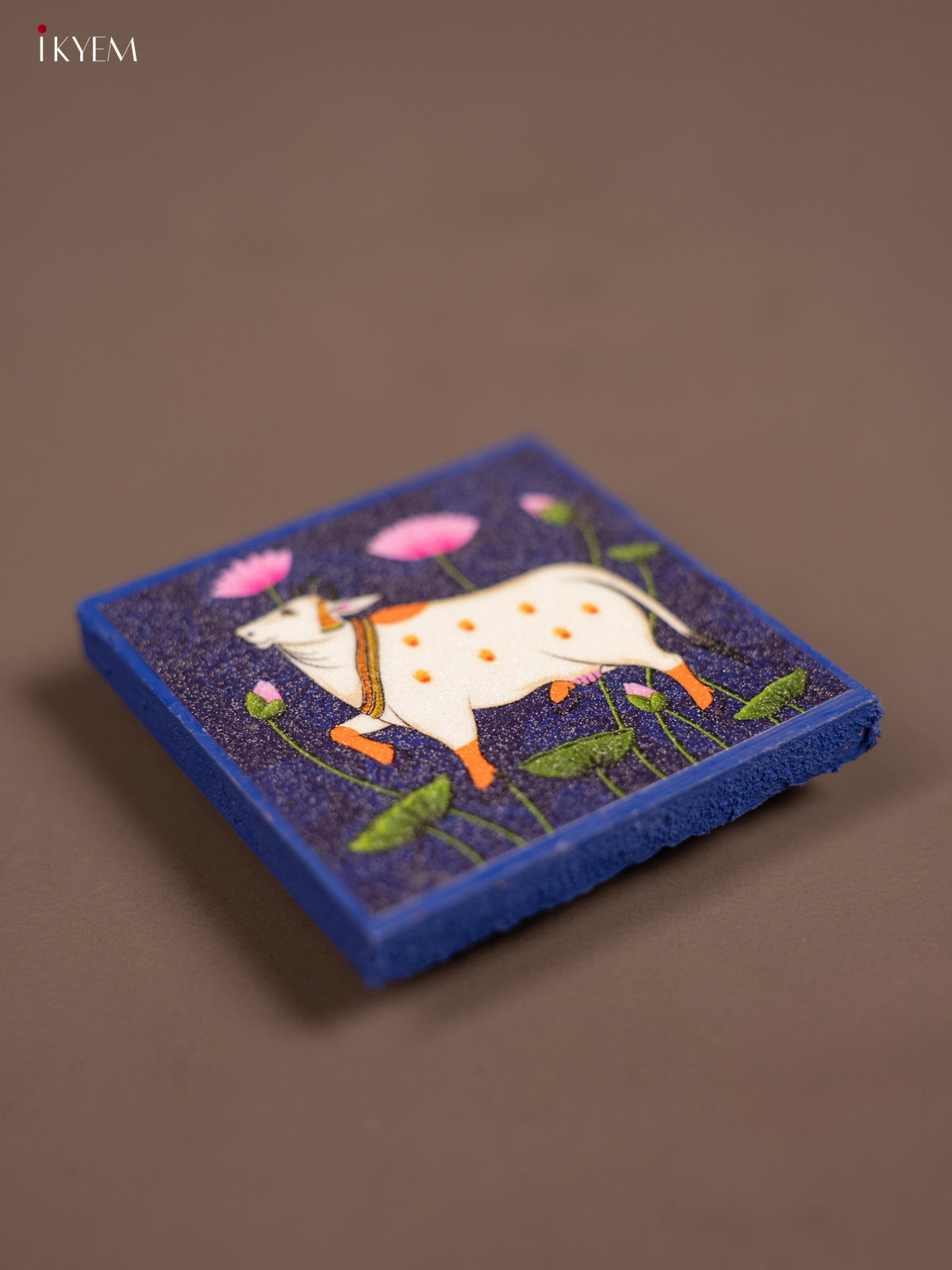 Blue Pichwai Printed Wooden Manai - KE29139